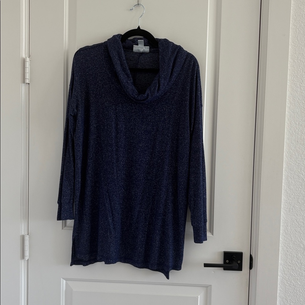 Motherhood Maternity Blue Cowl Neck Tunic Top Cozy Lightweight Sweater - Medium